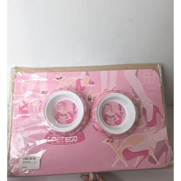 PetEgo Dog Cat Bowl Dish Placement Set Italian Style Whimsical Cartoon Pink NEW - Picture 4 of 8
